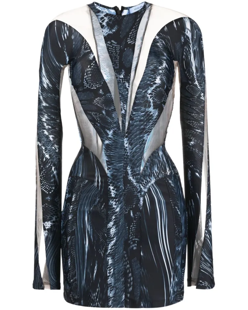 Thierry Mugler Semi-transparentes Kleid mit Print Blau