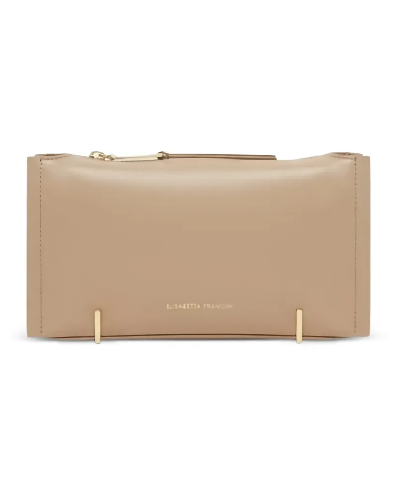Elisabetta Franchi logo-stamp leather clutch bag - Nude Nude