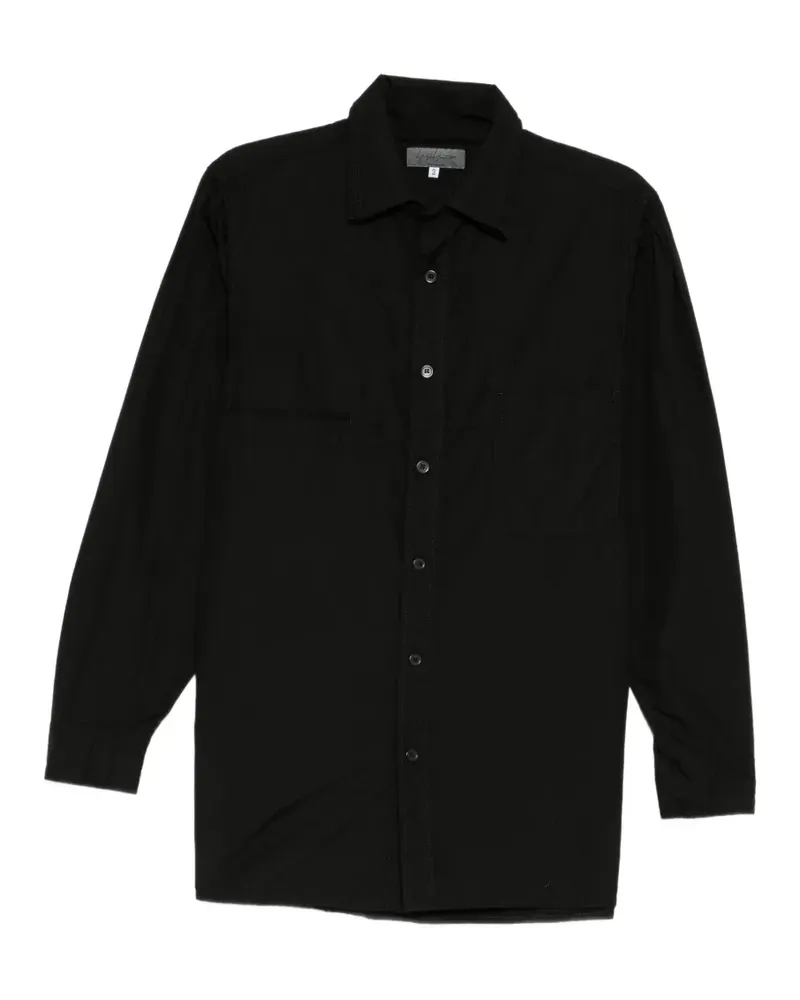 Yohji Yamamoto Doppelkragen-Hemd mit Kettenstich - Schwarz Schwarz