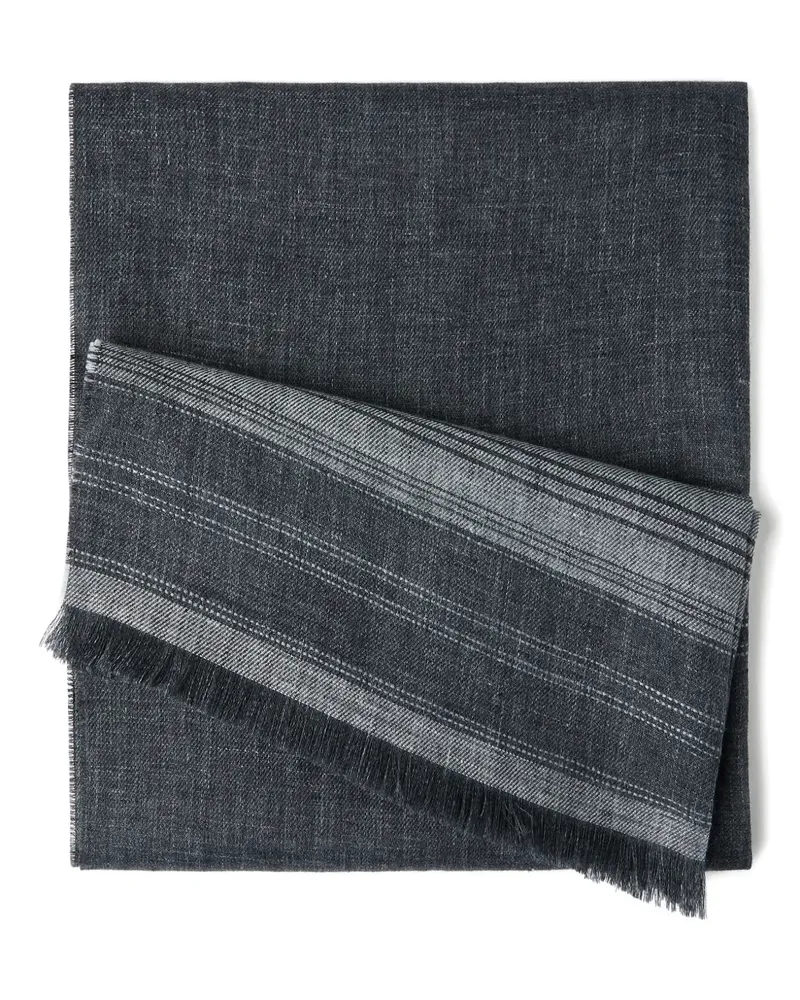 Brunello Cucinelli Gestreifter Leinenschal mit Stickerei - Grau Grau