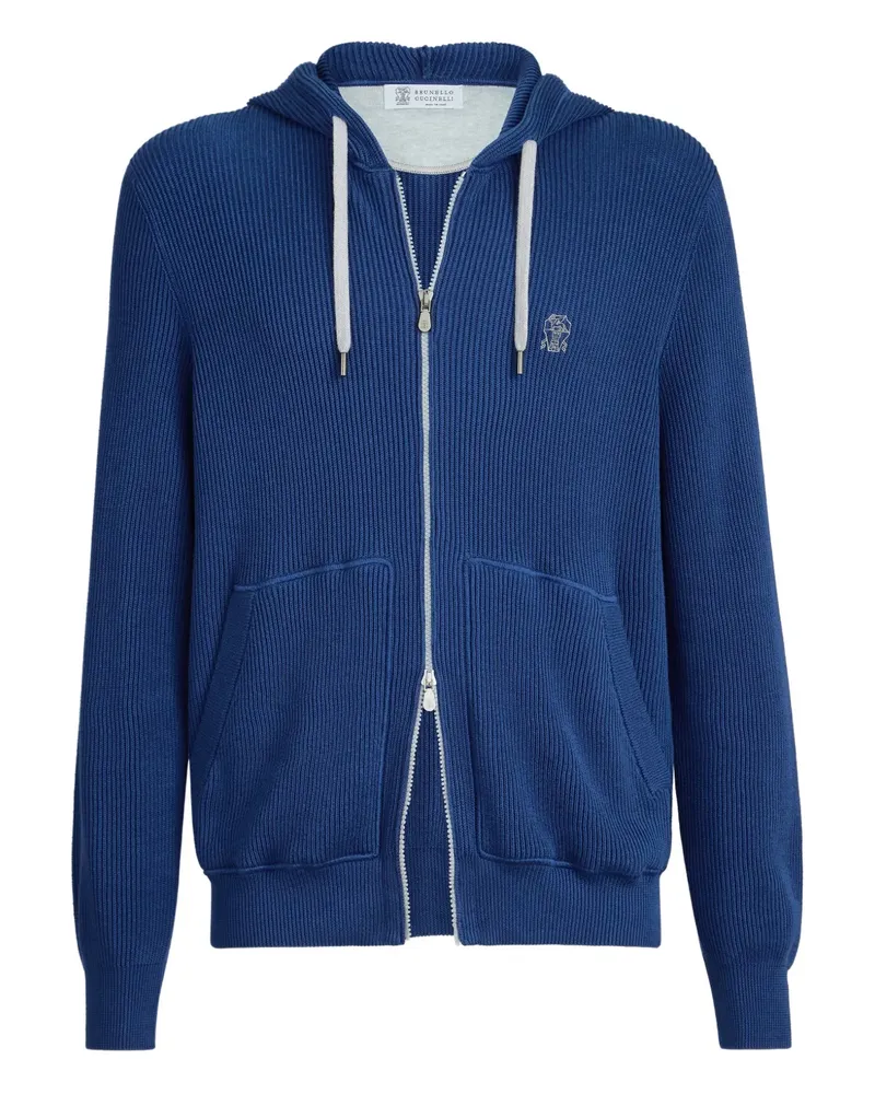 Brunello Cucinelli Gerippter Hoodie - Blau Blau