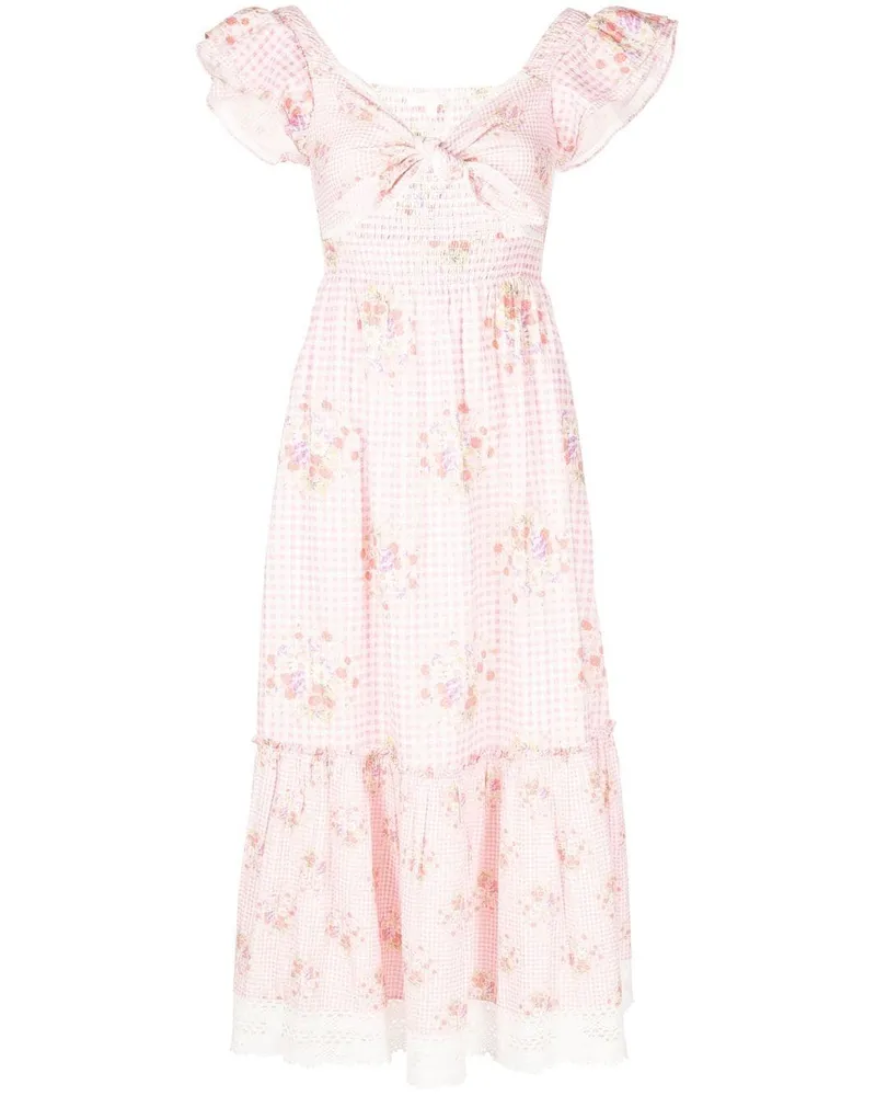 LoveShackFancy Blumiges Midikleid - Rosa Rosa