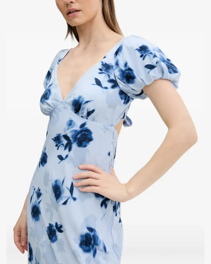 Abercrombie & Fitch floral-print puff-sleeve midi dress - Blau Blau