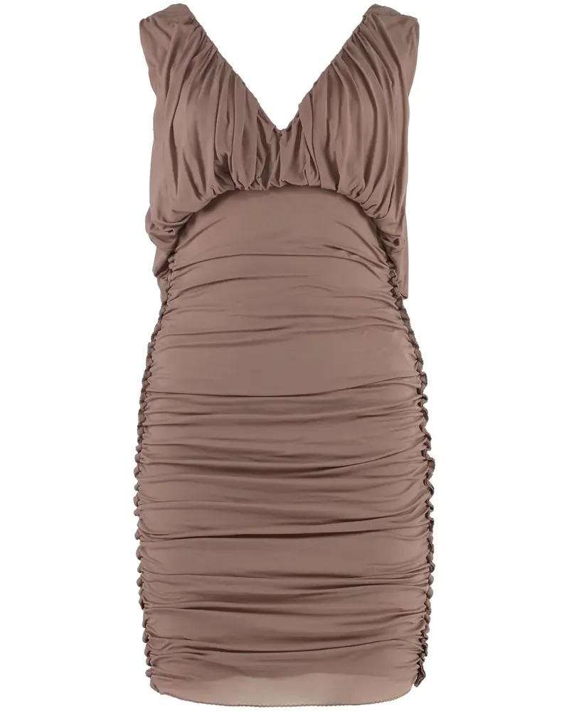 Saint Laurent Gerafftes Minikleid mit V-Ausschnitt - Rosa Rosa