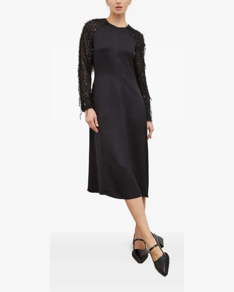 Day Birger et Mikkelsen Midikleid mit Fransen - Schwarz Schwarz