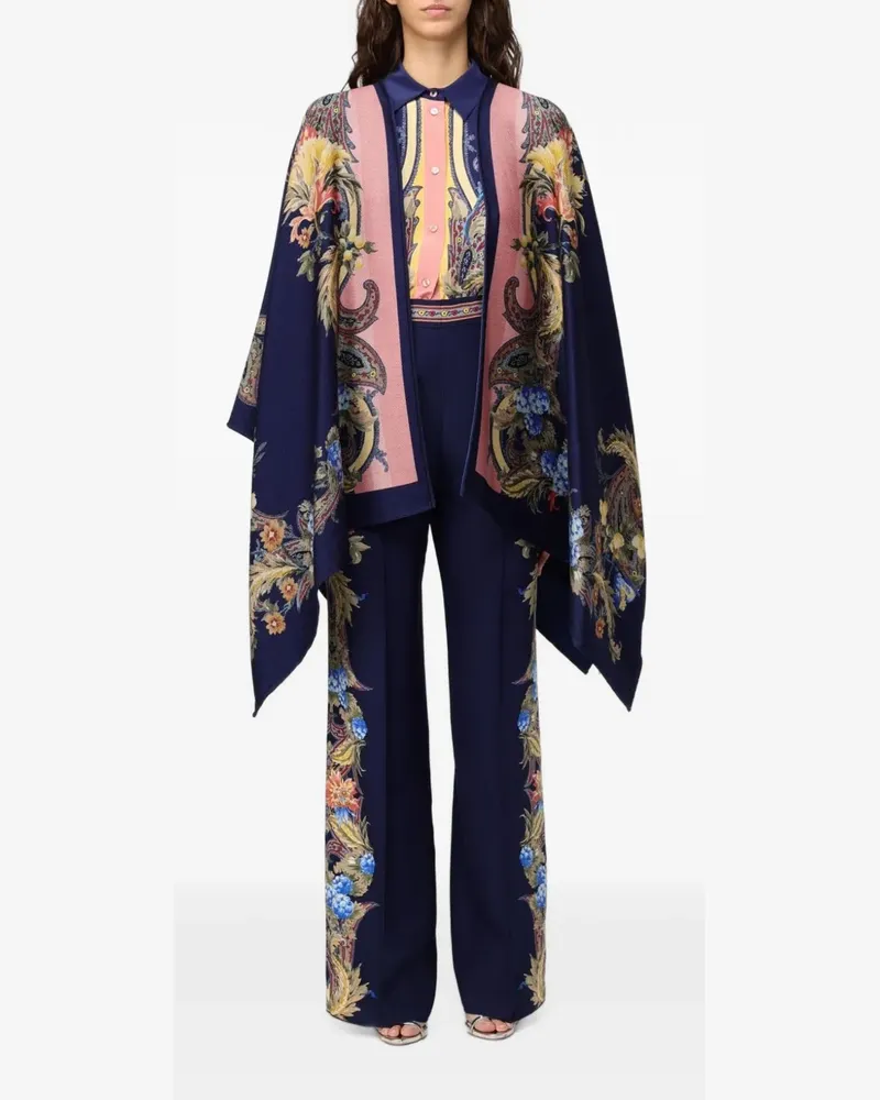 Etro Woll-Cape mit Paisley-Blumenprint - Blau Blau
