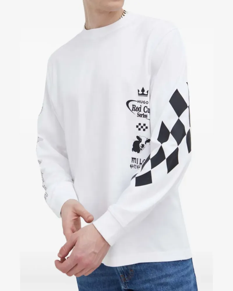 HUGO BOSS Langarmshirt mit grafischem Print - Weiß Weiß