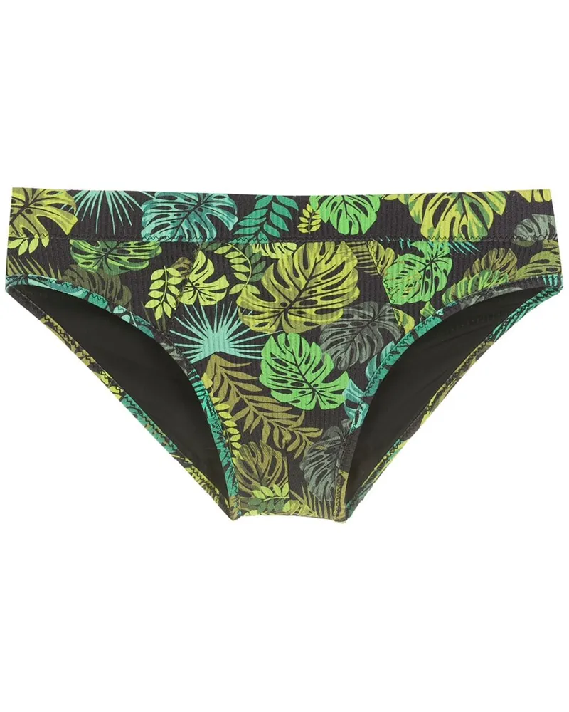 Amir Slama Badehose mit Blatt-Print - Schwarz Schwarz