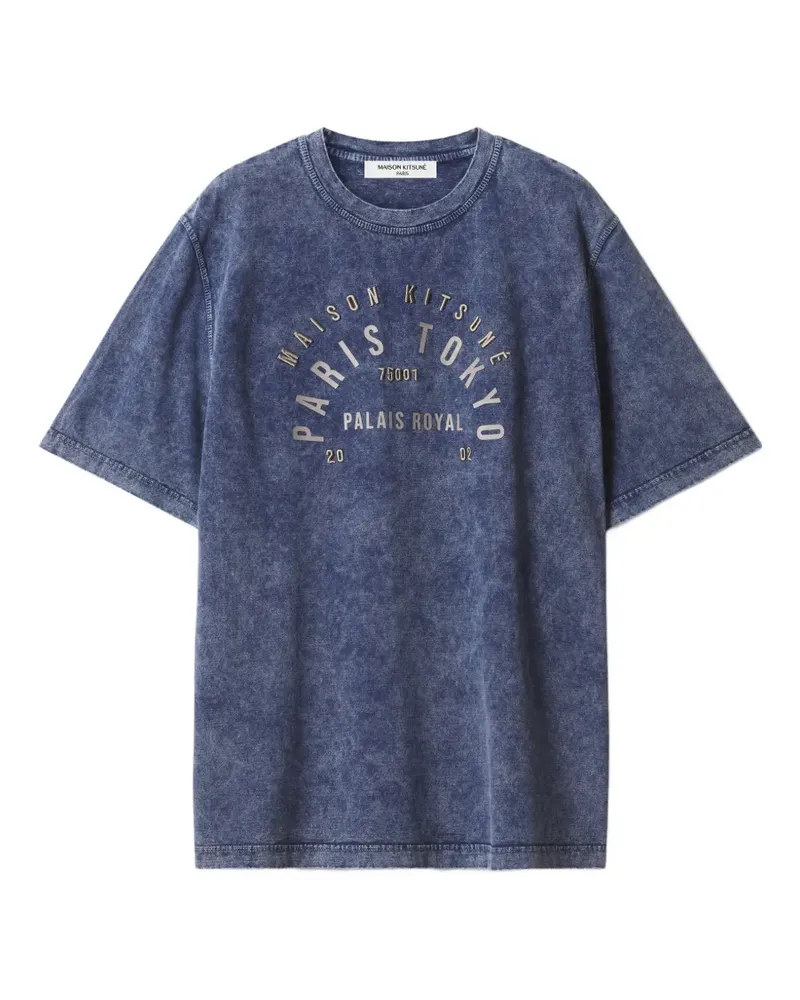 Kitsuné College T-Shirt mit Acid-Wash-Effekt - Blau Blau