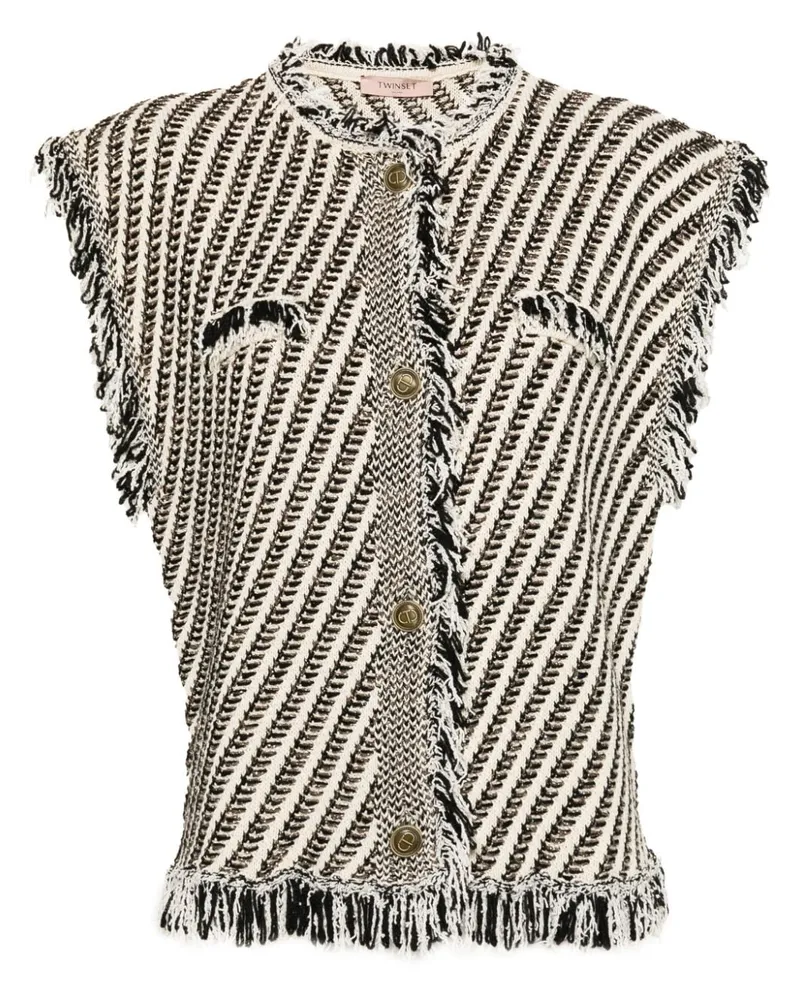 Twin-Set Jacquard-Weste mit Fransen - Schwarz Schwarz