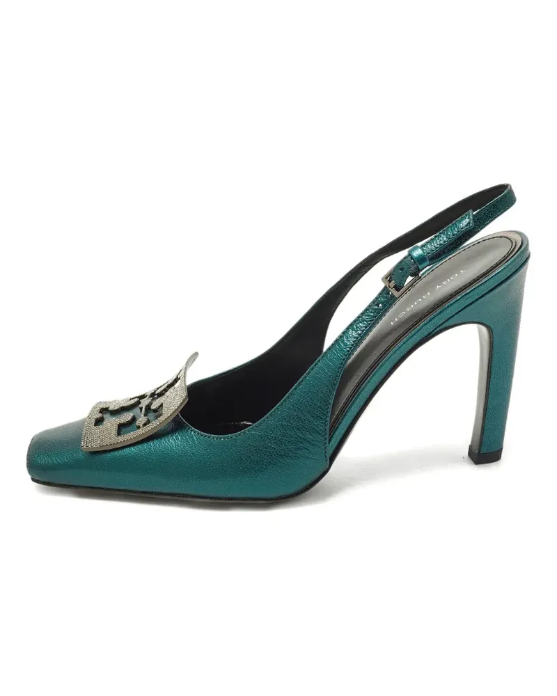 Tory Burch slingback logo-appliqué leather pumps - Grün Grün