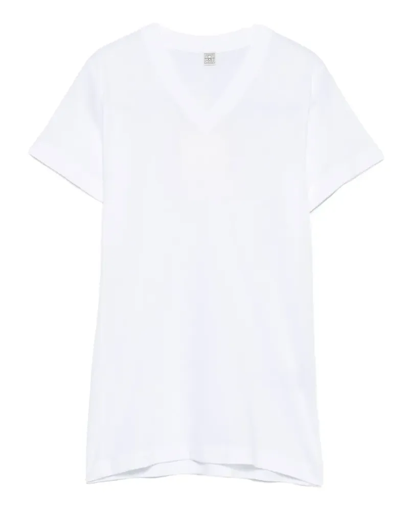Totême Geripptes T-Shirt mit V-Ausschnitt - Weiß Weiß