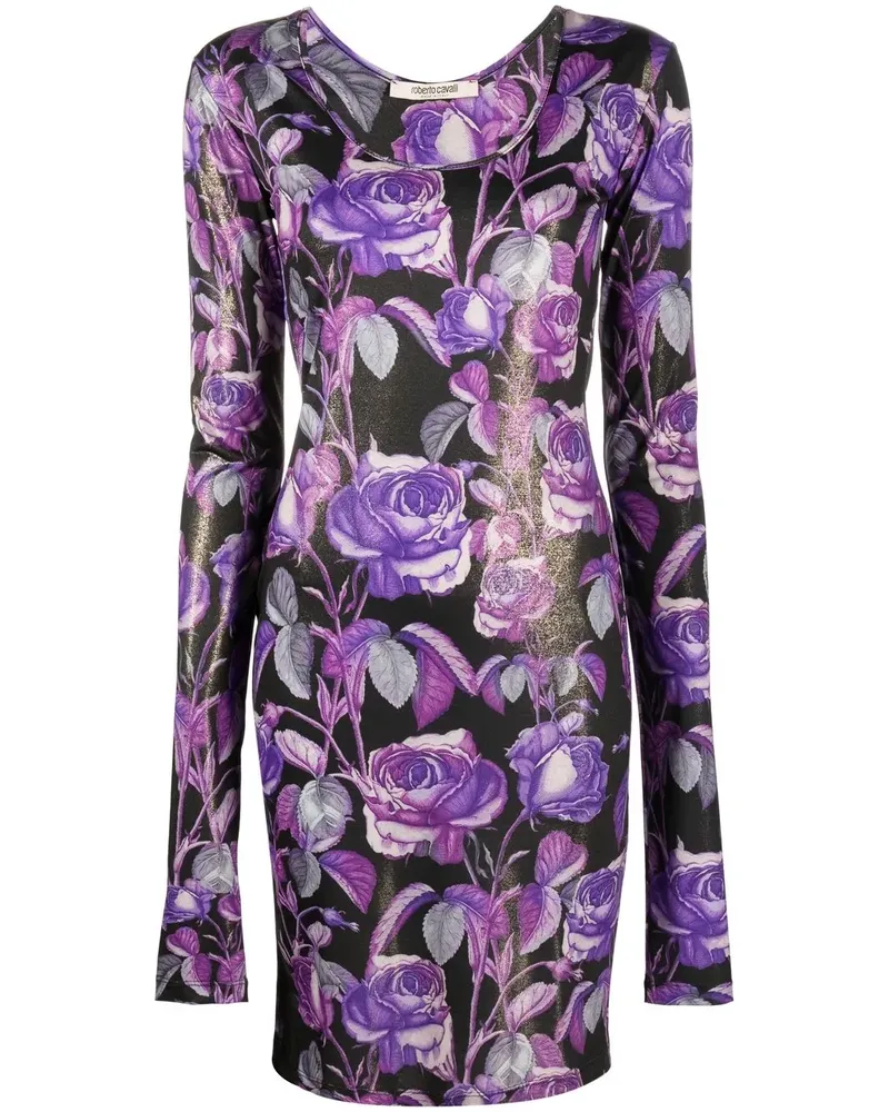 Roberto Cavalli Midikleid mit Blumen-Print - Violett Violett