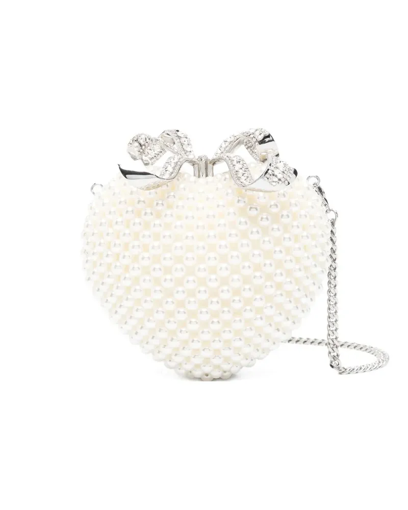 Self-Portrait Pearl Heart Clutch - Nude Nude