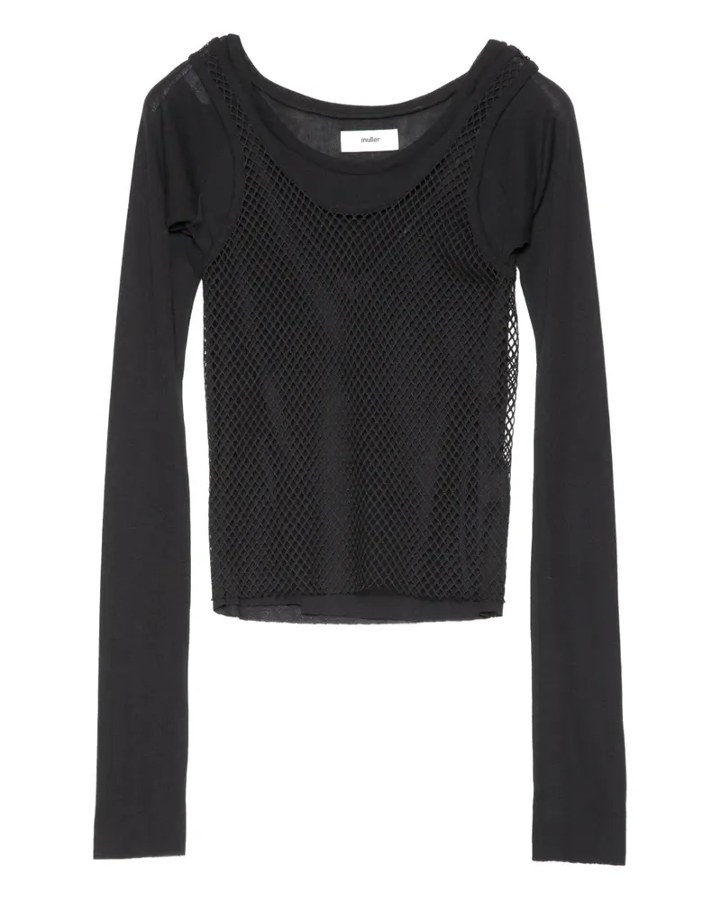 Muller of Yoshiokubo Langarmshirt mit Mesh-Layer - Schwarz Schwarz