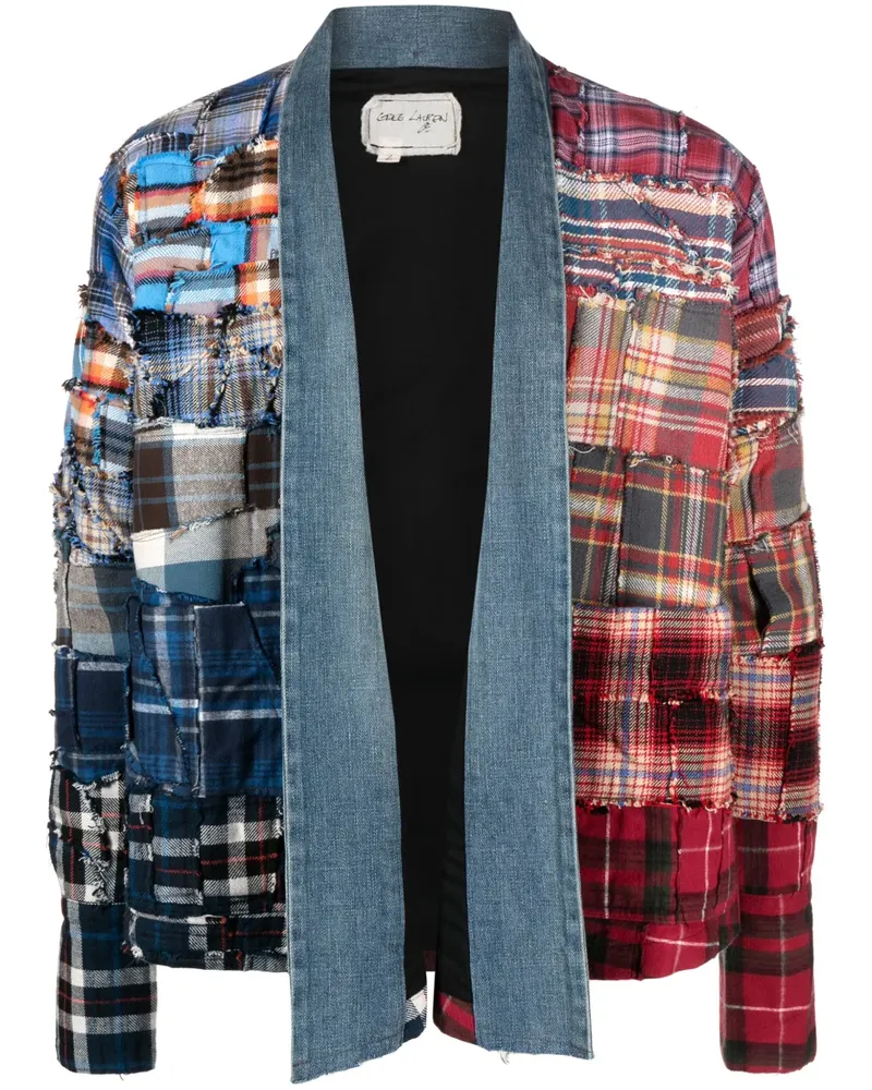 Greg Lauren Jacke mit Kontrasteinsatz - Blau Blau