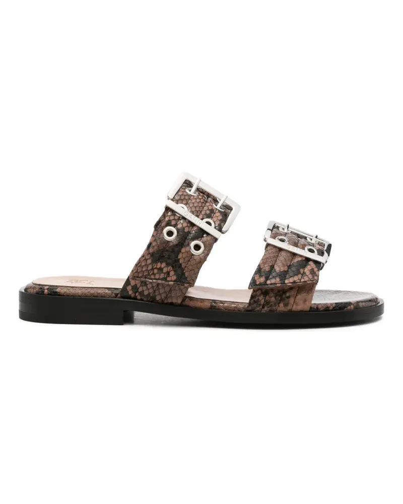 Ganni buckle-fastening snakeskin-effect sandals - Braun Braun