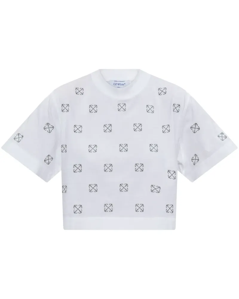 OFF-WHITE Cropped T-Shirt mit Monogramm-Stickerei - Weiß Weiß
