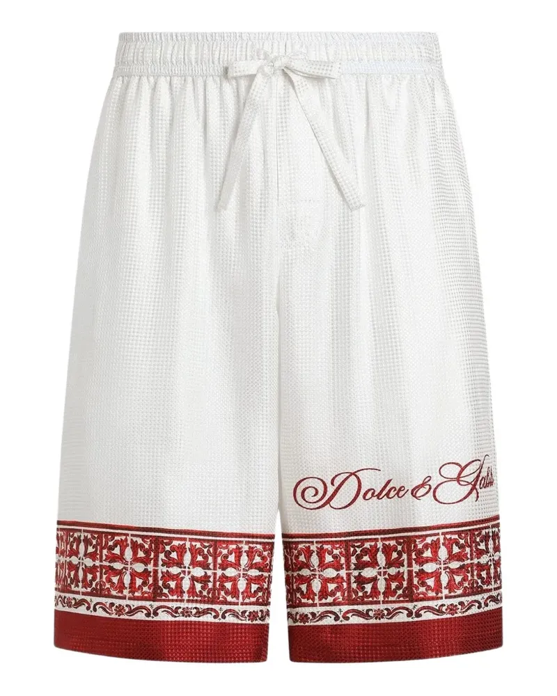 Dolce & Gabbana Vanity Bermudas aus Jacquard-Twill mit Majolica-Print - Weiß Weiß