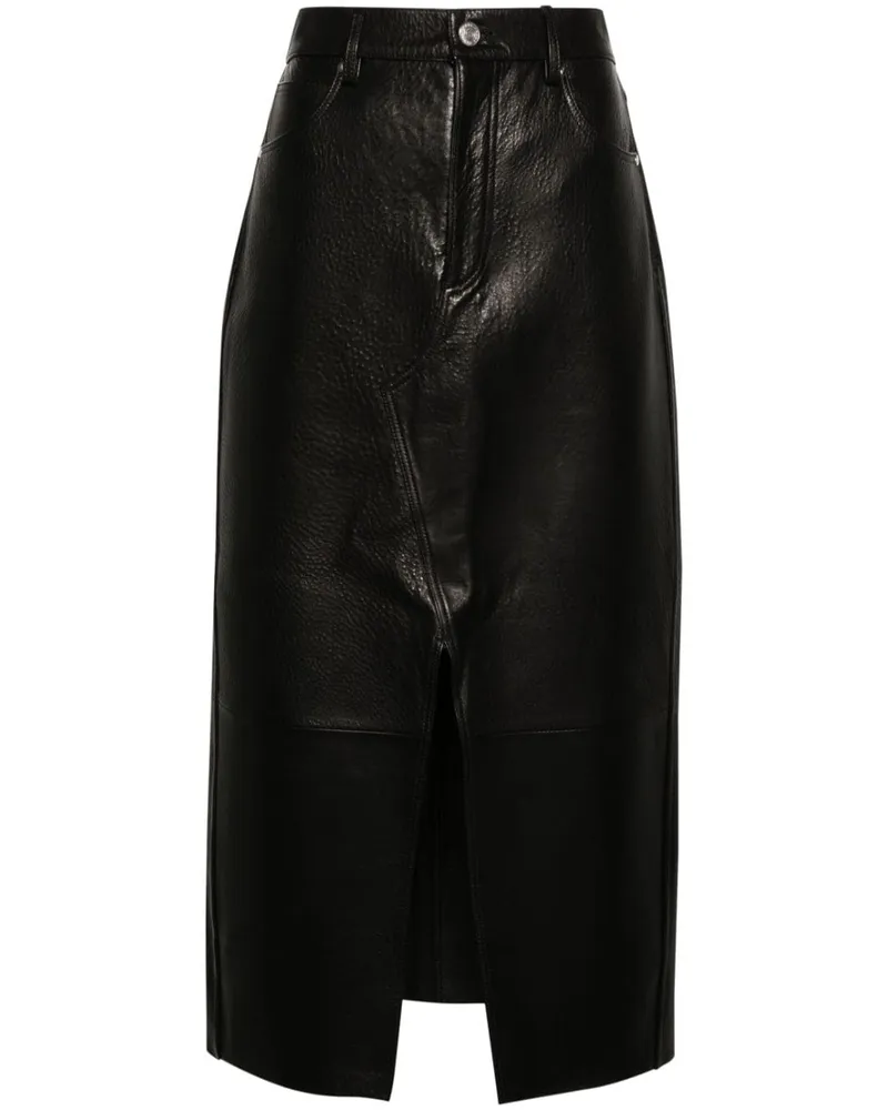 Frame Denim Midirock mit Ledereinsätzen - Schwarz Schwarz