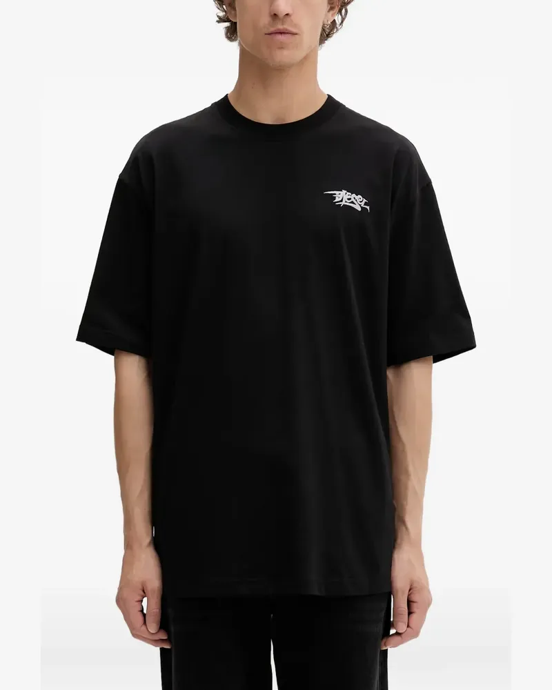 Diesel graphic-print logo-embroidered T-shirt - Schwarz Schwarz