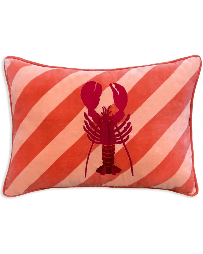 Les-Ottomans Gestreiftes Kissen mit Hummer (60cm x 40cm) - Orange Orange