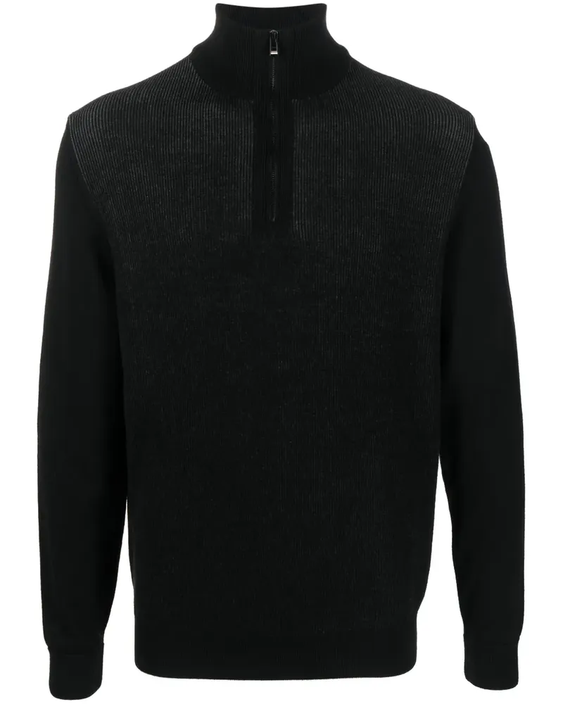 HUGO BOSS Gerippter Pullover mit Reißverschluss - Schwarz Schwarz