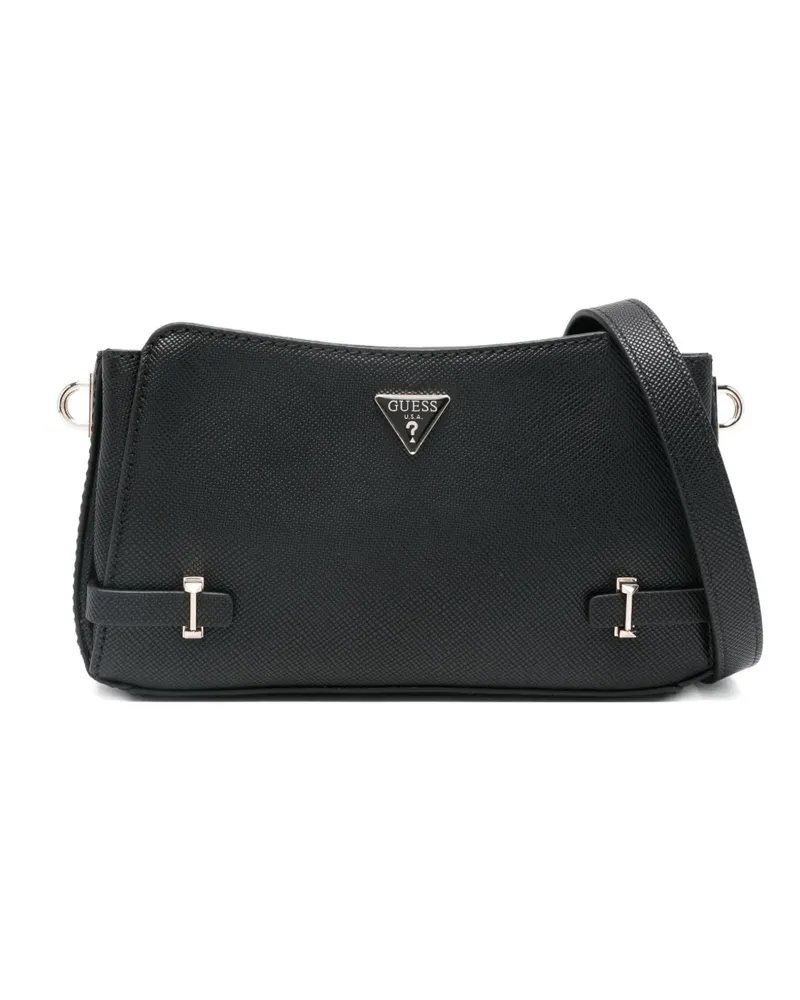 Guess Rosalba Saffiano-Umhängetasche mit Logo-Schild - Schwarz Schwarz