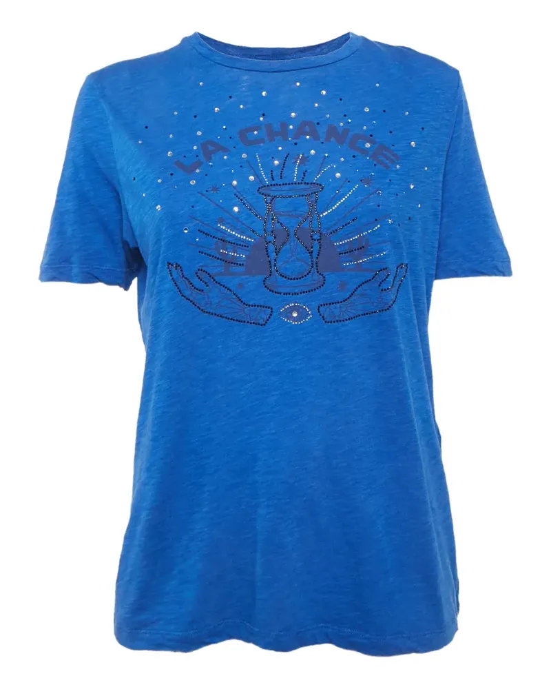 Maje rhinestone-embellished graphic-print T-shirt - Blau Blau