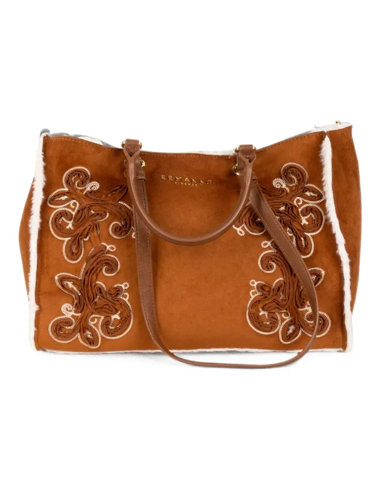 Ermanno Scervino small embroidered faux-fur tote bag - Braun Braun