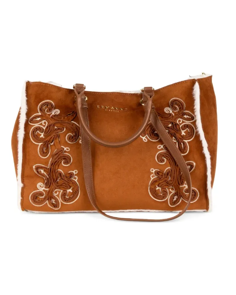 Ermanno Scervino Kleine bestickte Tote Bag aus Faux Fur - Braun Braun
