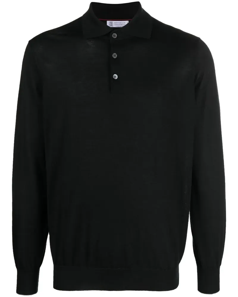 Brunello Cucinelli Langärmeliges Poloshirt - Schwarz Schwarz