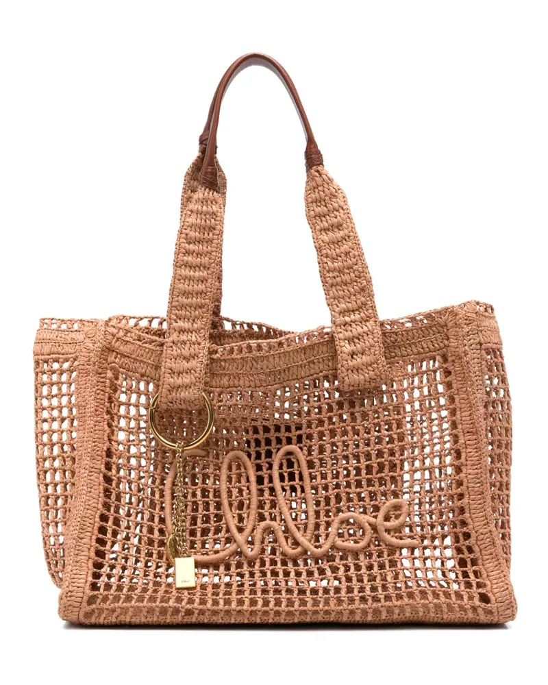 Chloé Summer Banana Ost-West-Tote Bag aus Raffiabast - Nude Nude