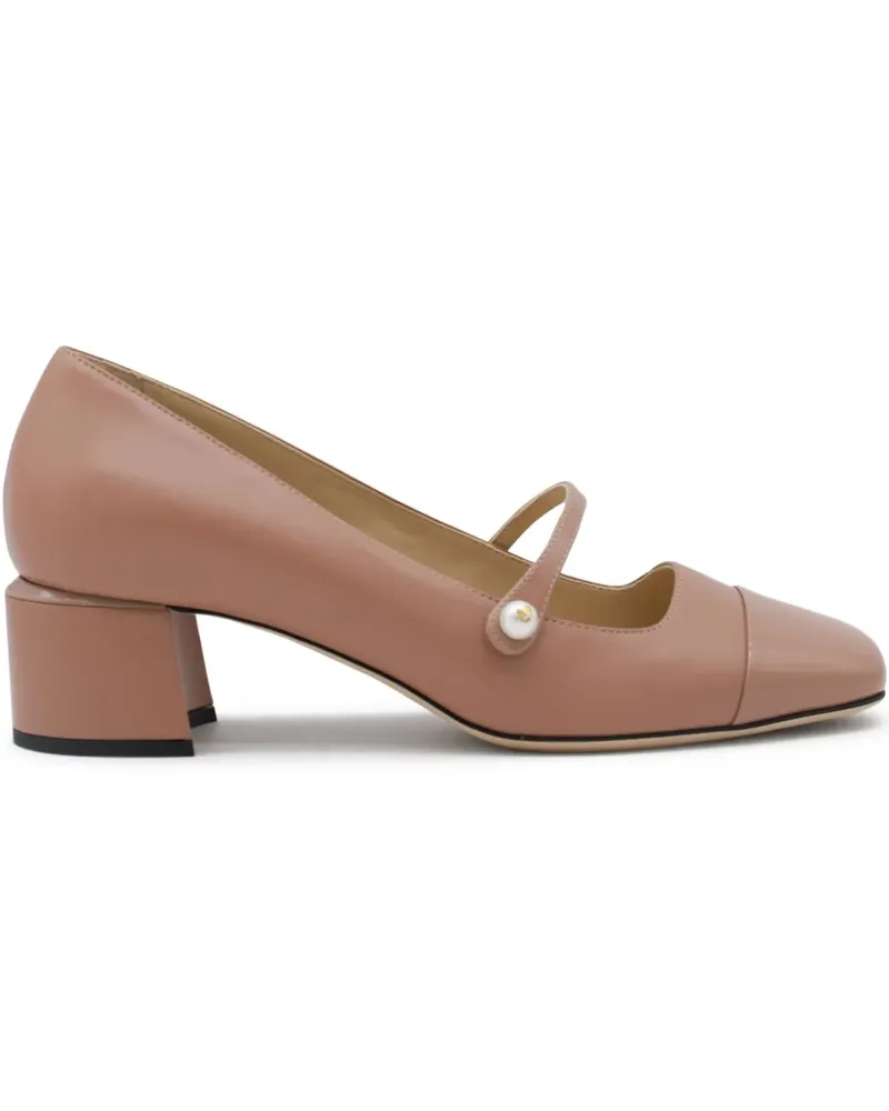 Jimmy Choo Perlenverzierte Pumps mit Blockabsatz 45mm - Nude Nude