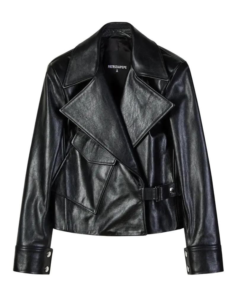Patrizia Pepe oversized leather biker jacket - Schwarz Schwarz