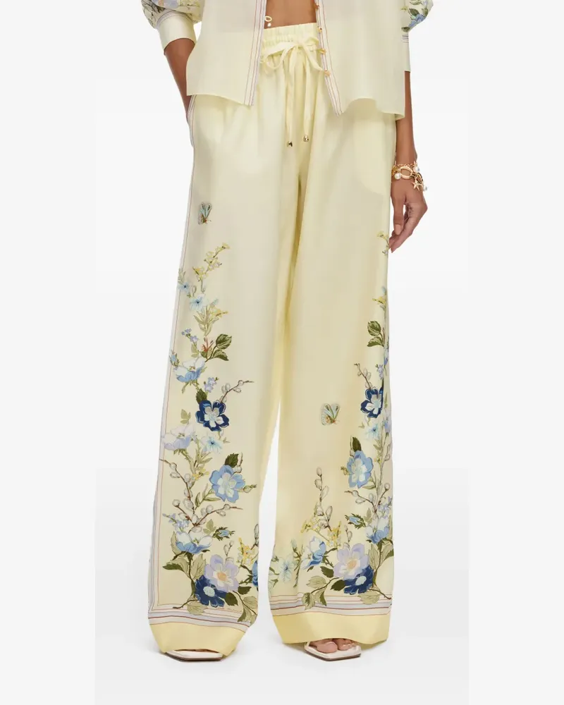 Self-Portrait floral-print palazzo pants - Nude Nude
