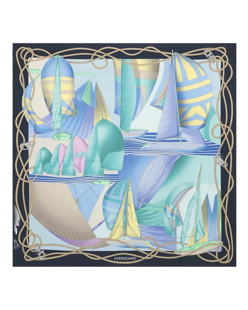 Ferragamo Sailing Schal mit Print - Blau Blau