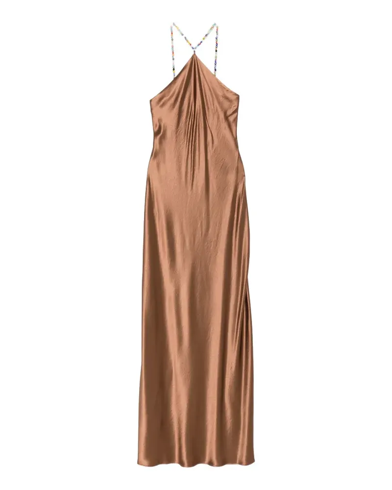 STAUD Cadene Maxikleid mit Perlenriemen und Satin-Finish - Braun Braun