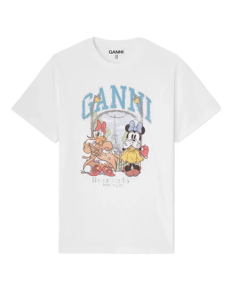 Ganni T-Shirt mit grafischem Print - Weiß Weiß