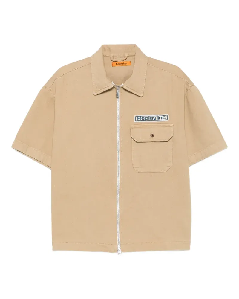 Replay logo-patch short-sleeve jacket - Nude Nude