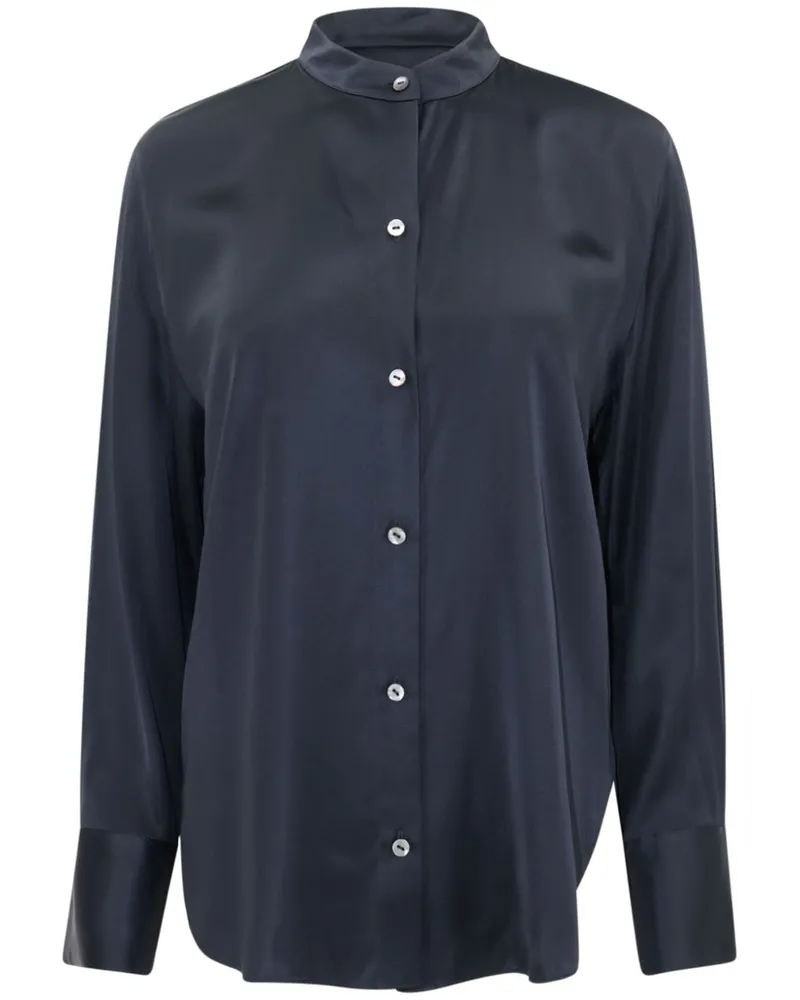 Vince Hemd aus Satin mit Stehkragen - Blau Blau