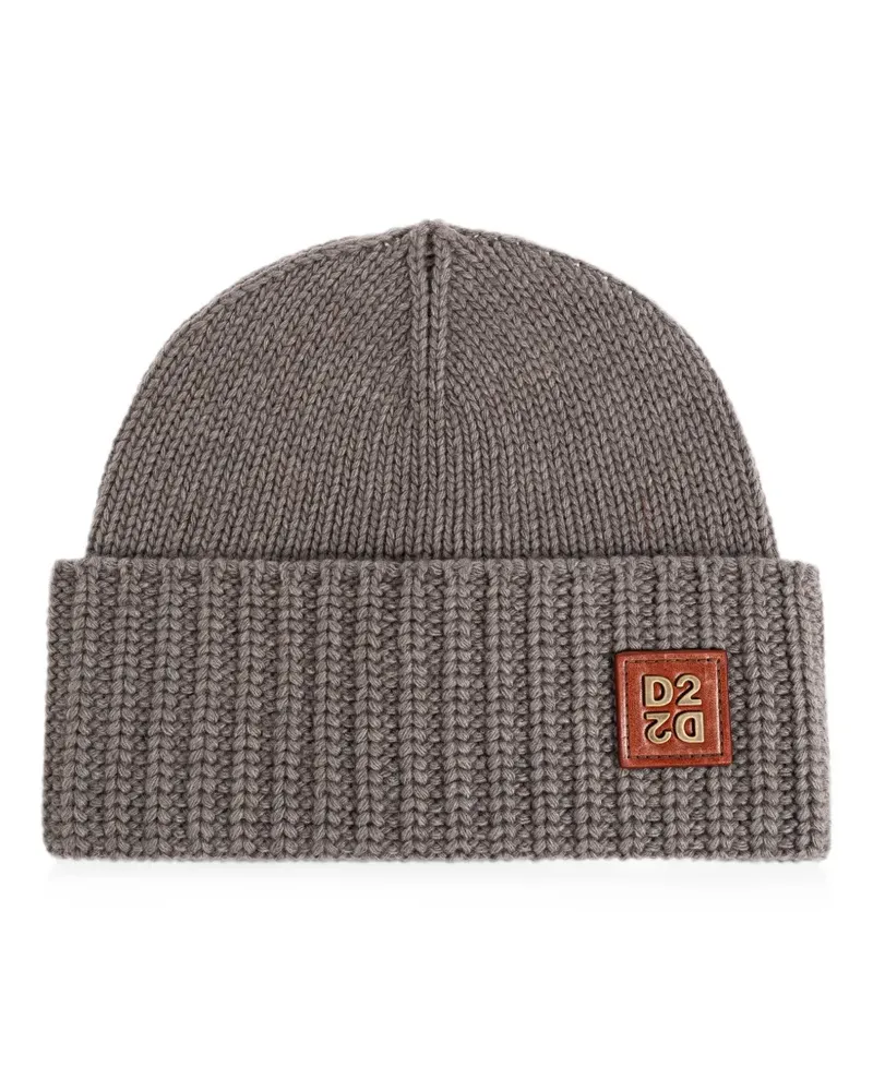 Dsquared2 logo-patch ribbed-knit beanie hat - Grau Grau