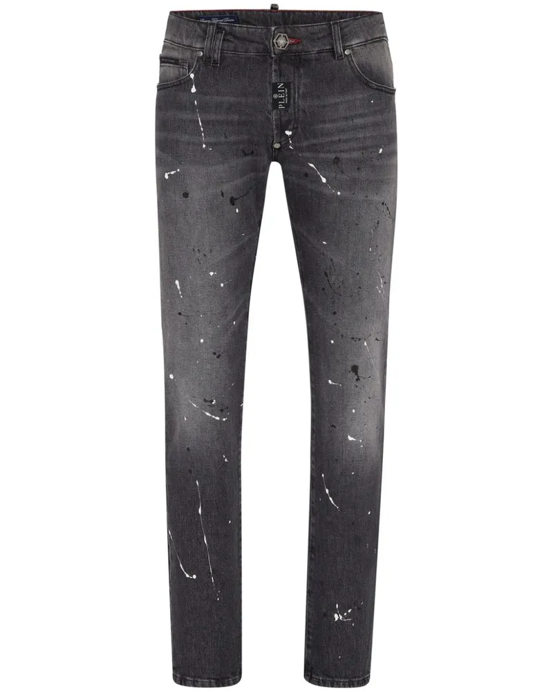 Philipp Plein Slim-Fit-Jeans mit Farbklecksen - Grau Grau