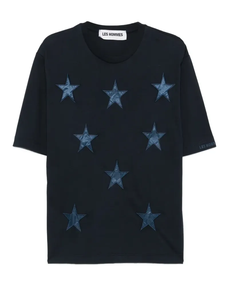 Les Hommes T-Shirt mit Stern-Patch - Blau Blau