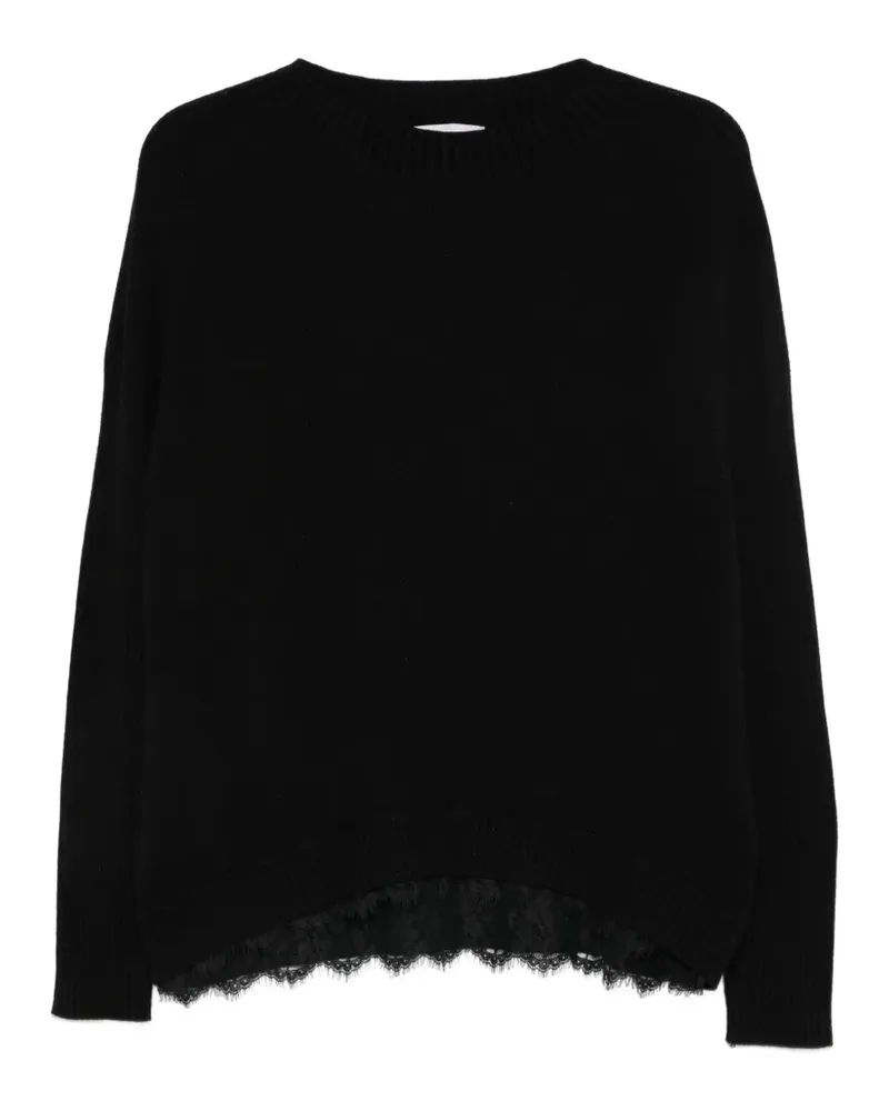Ermanno Scervino Pullover mit gerippten Ärmeln und Spitzenbesatz - Blau Blau