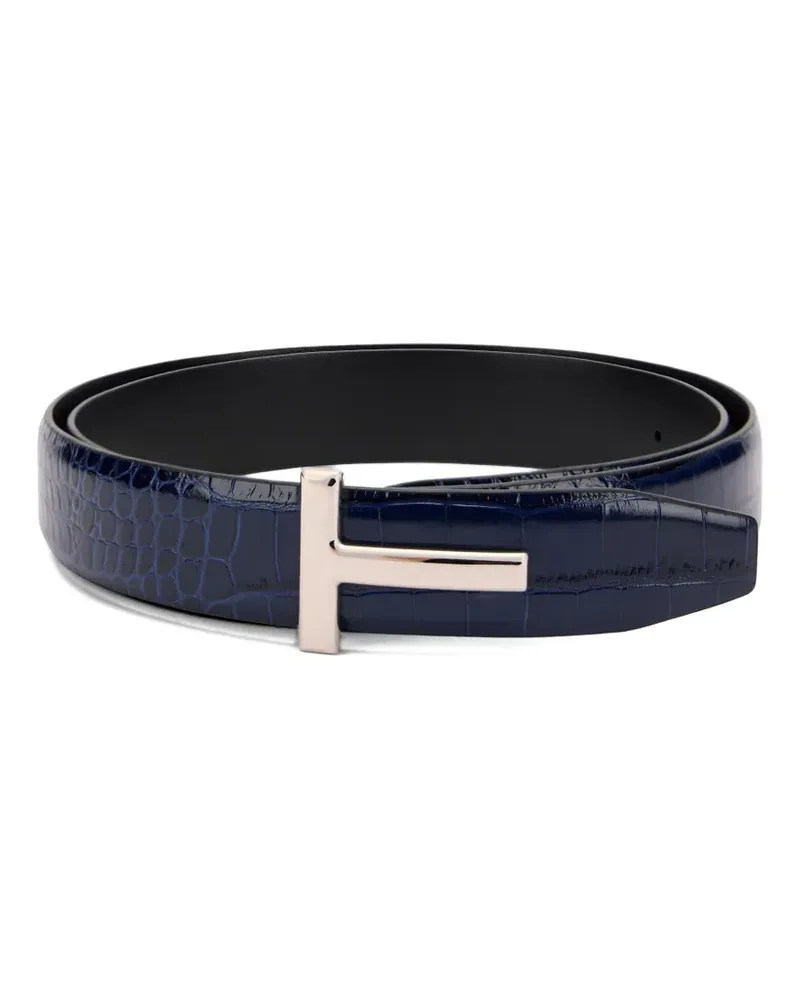 Tom Ford crocodile-texture T-buckle belt - Blau Blau