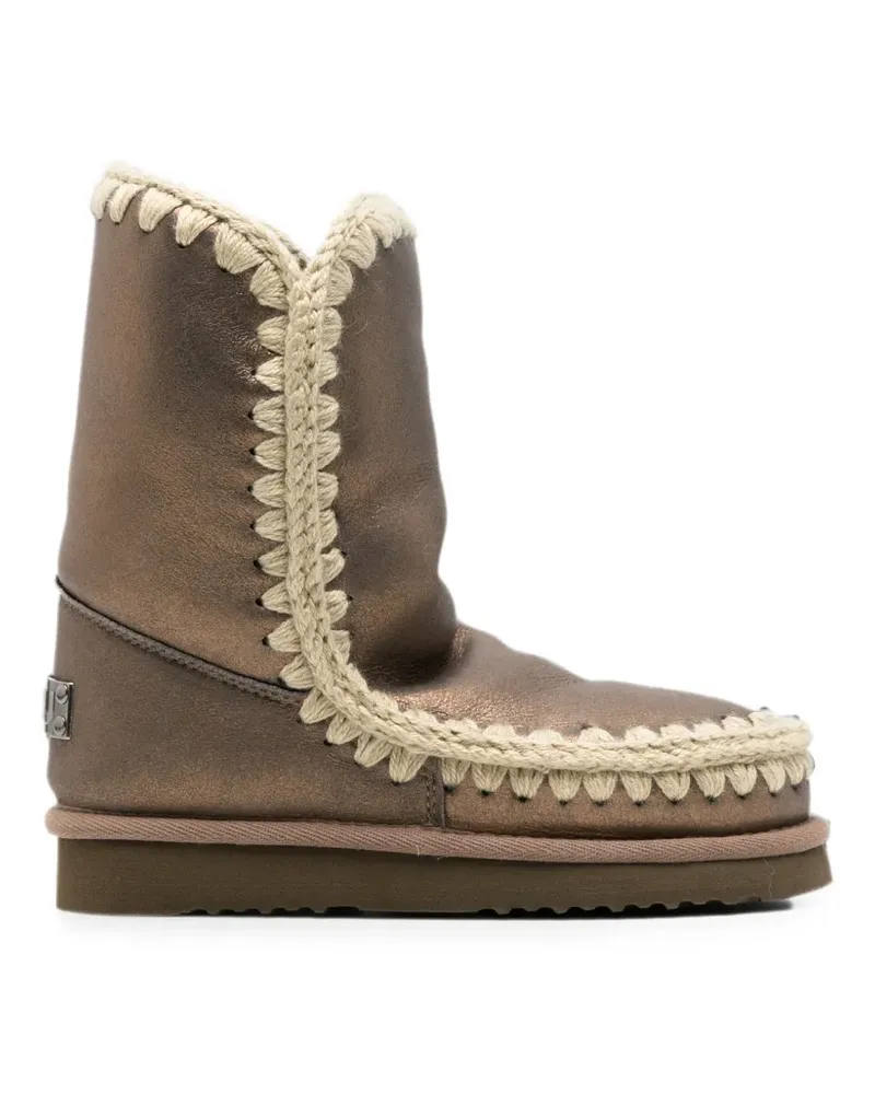 Mou Stiefel mit gehäkeltem Besatz und Metallic-Finish - Braun Braun
