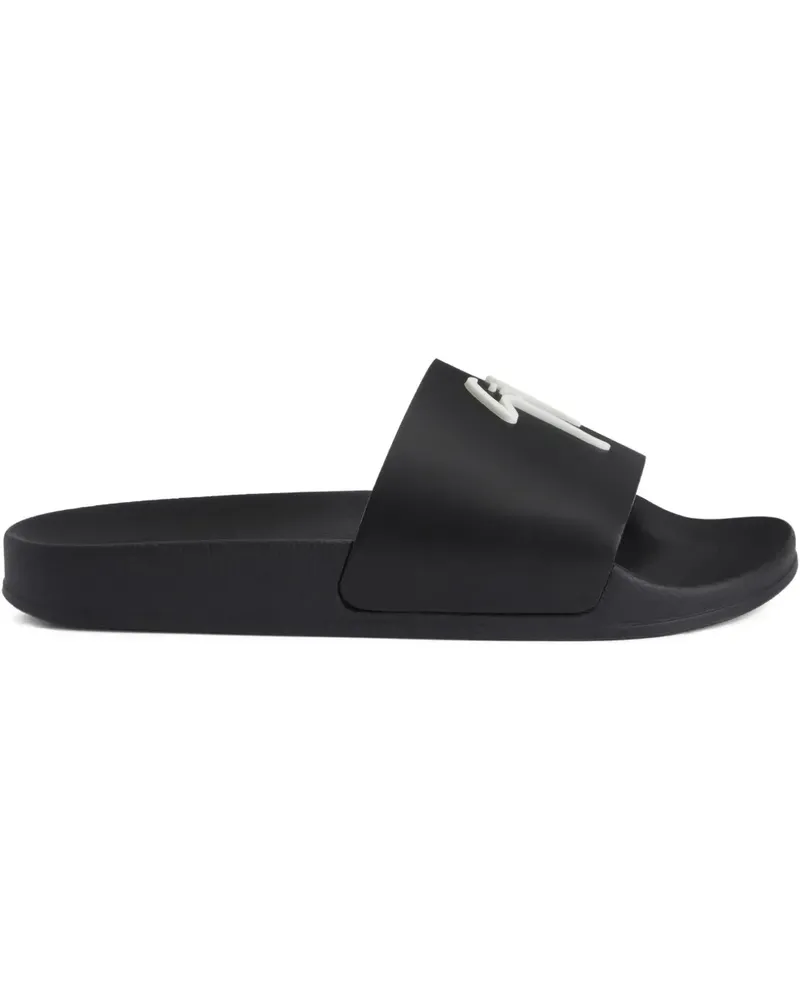 Giuseppe Zanotti Brett Pantoletten mit Logo - Schwarz Schwarz