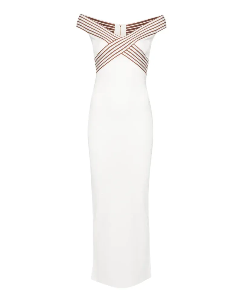 Elisabetta Franchi off-shoulder striped dress - Nude Nude