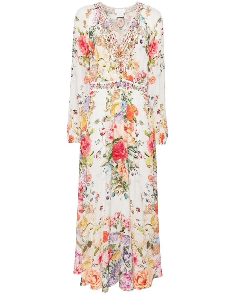 Camilla Raglan Maxikleid mit Blumen-Print - Weiß Weiß